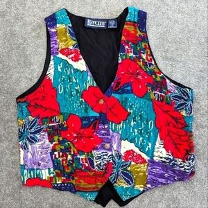 Vintage colorful floral beaded vest size Large